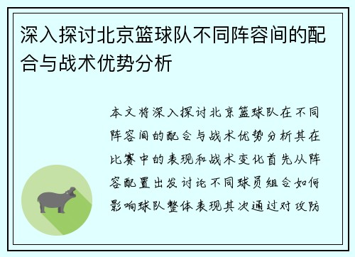 深入探讨北京篮球队不同阵容间的配合与战术优势分析