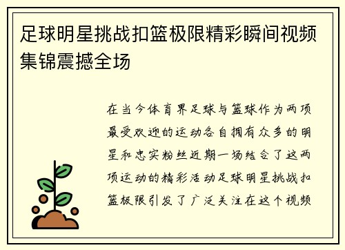 足球明星挑战扣篮极限精彩瞬间视频集锦震撼全场